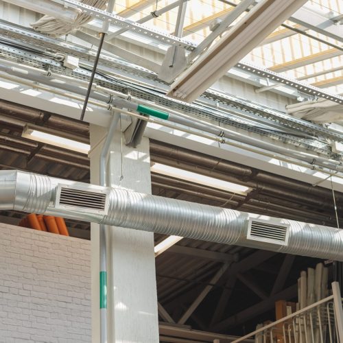 Hvac,Ventilation,Duct,Pipe,With,Three,Grids,,Hanging,Under,The